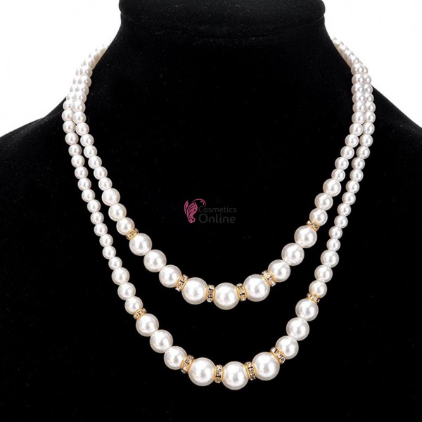 Colier  elegant AS31G Auriu cu perle din 2 siraguri